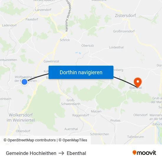 Gemeinde Hochleithen to Ebenthal map
