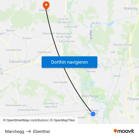 Marchegg to Ebenthal map