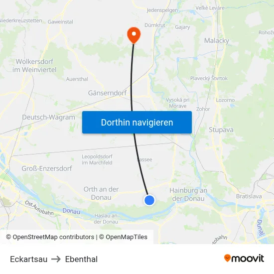 Eckartsau to Ebenthal map
