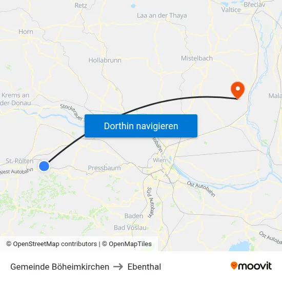 Gemeinde Böheimkirchen to Ebenthal map