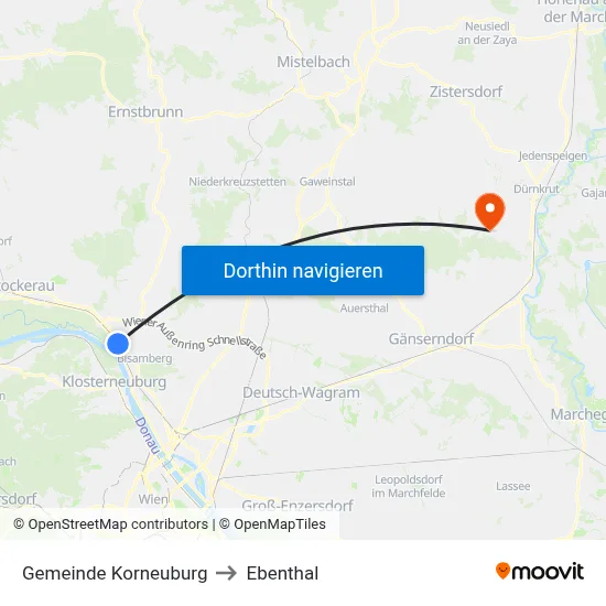 Gemeinde Korneuburg to Ebenthal map
