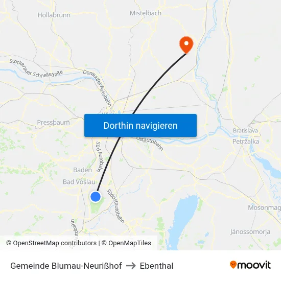 Gemeinde Blumau-Neurißhof to Ebenthal map