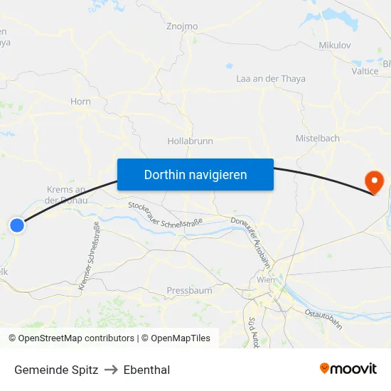 Gemeinde Spitz to Ebenthal map