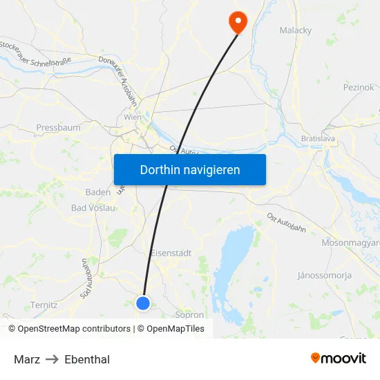 Marz to Ebenthal map