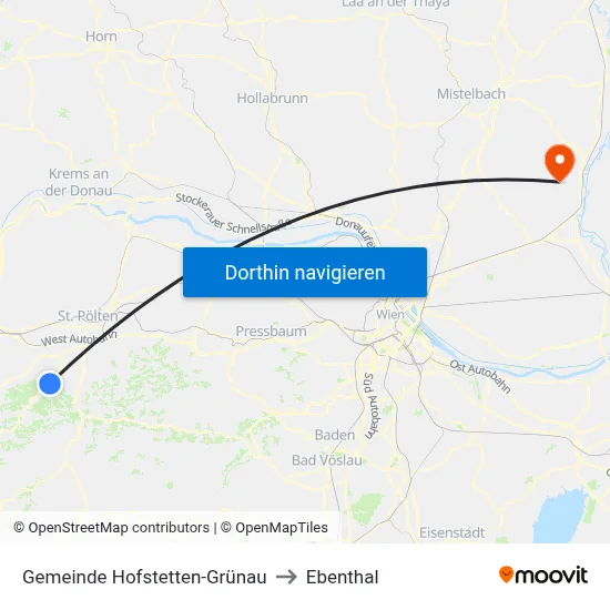 Gemeinde Hofstetten-Grünau to Ebenthal map