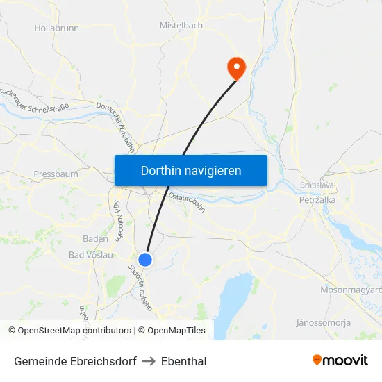 Gemeinde Ebreichsdorf to Ebenthal map