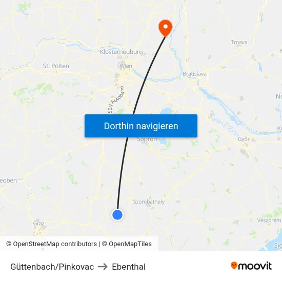Güttenbach/Pinkovac to Ebenthal map