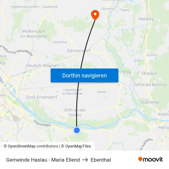 Gemeinde Haslau - Maria Ellend to Ebenthal map