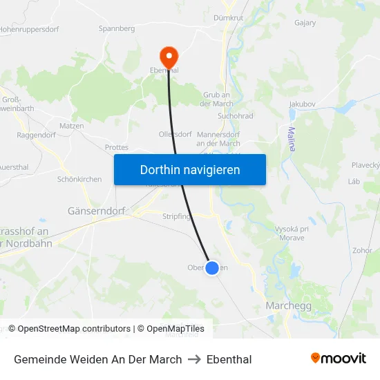 Gemeinde Weiden An Der March to Ebenthal map