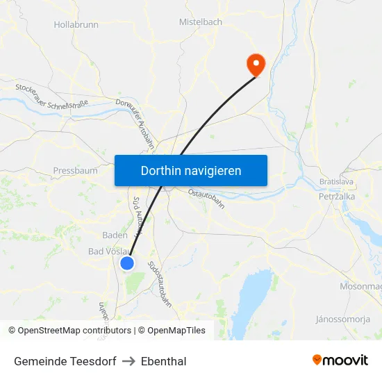 Gemeinde Teesdorf to Ebenthal map