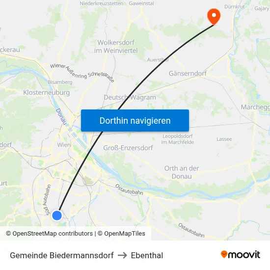 Gemeinde Biedermannsdorf to Ebenthal map