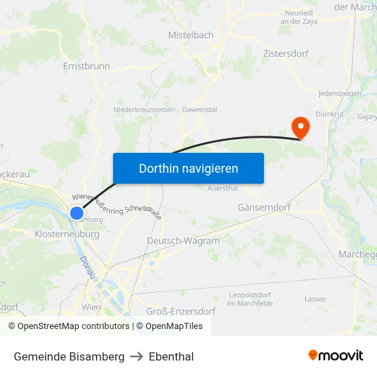 Gemeinde Bisamberg to Ebenthal map