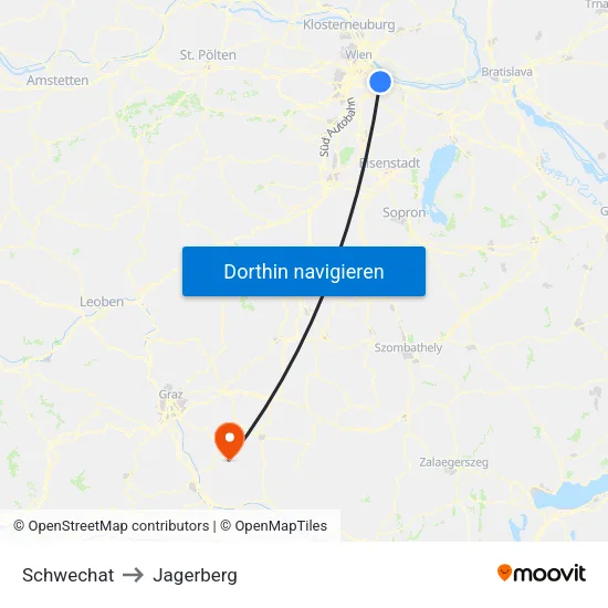 Schwechat to Jagerberg map