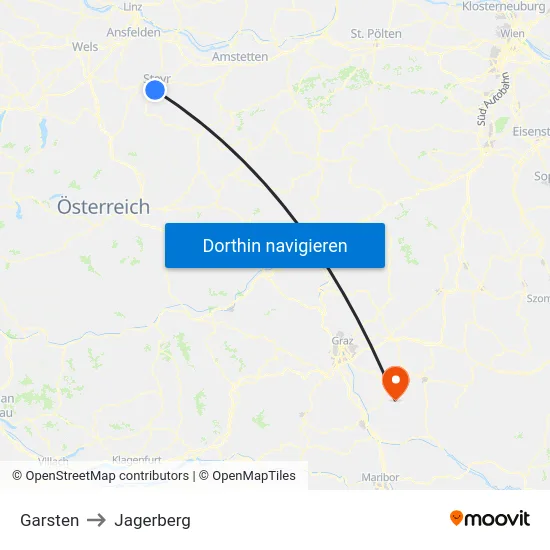 Garsten to Jagerberg map