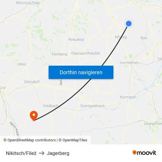 Nikitsch/Filež to Jagerberg map