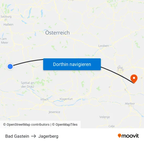 Bad Gastein to Jagerberg map