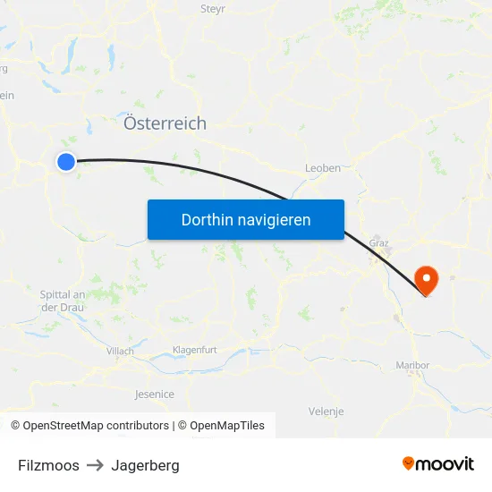 Filzmoos to Jagerberg map