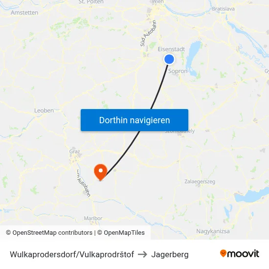 Wulkaprodersdorf/Vulkaprodrštof to Jagerberg map