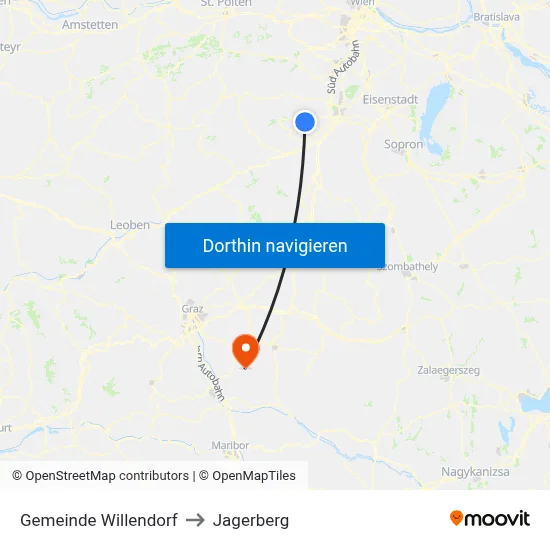 Gemeinde Willendorf to Jagerberg map