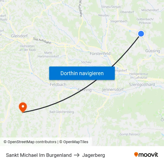 Sankt Michael Im Burgenland to Jagerberg map