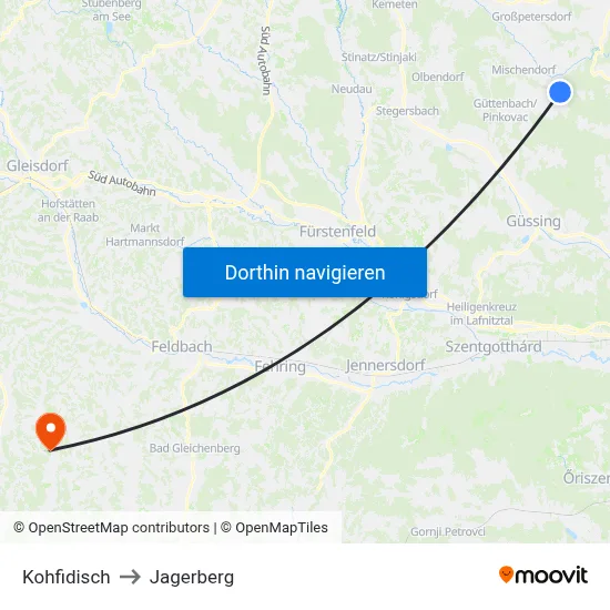 Kohfidisch to Jagerberg map