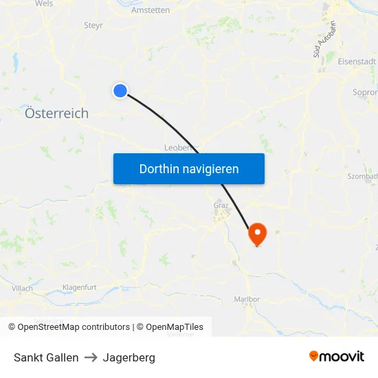 Sankt Gallen to Jagerberg map