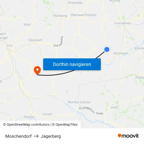 Moschendorf to Jagerberg map