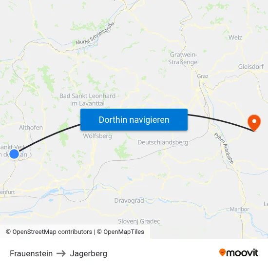 Frauenstein to Jagerberg map