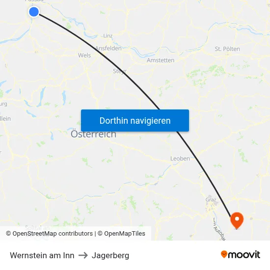 Wernstein am Inn to Jagerberg map