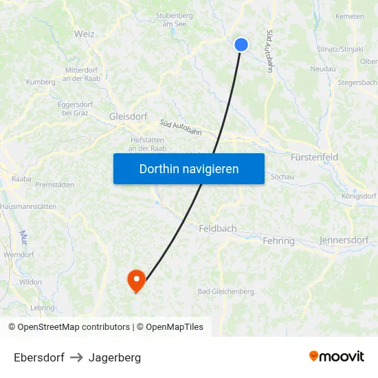 Ebersdorf to Jagerberg map