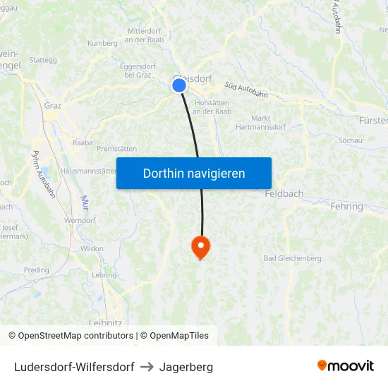 Ludersdorf-Wilfersdorf to Jagerberg map