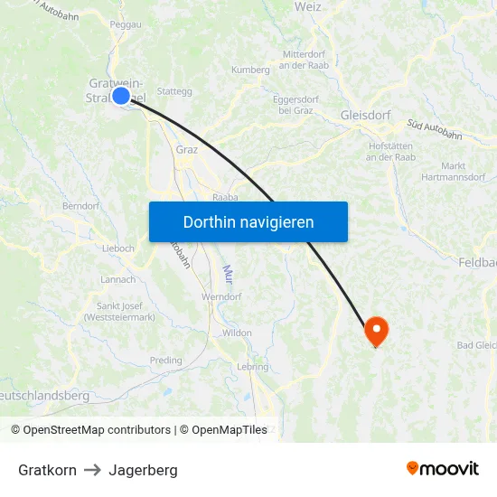 Gratkorn to Jagerberg map