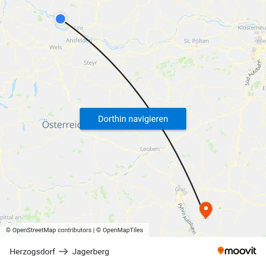 Herzogsdorf to Jagerberg map