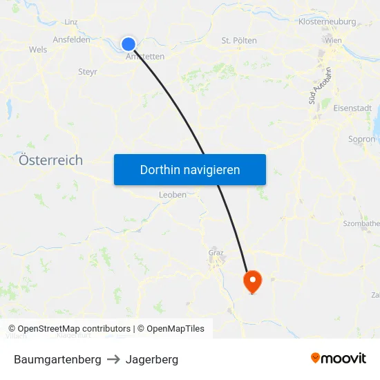 Baumgartenberg to Jagerberg map