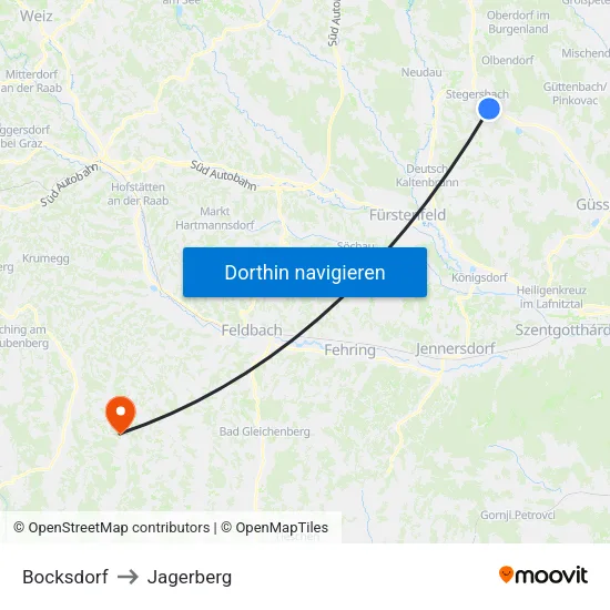 Bocksdorf to Jagerberg map