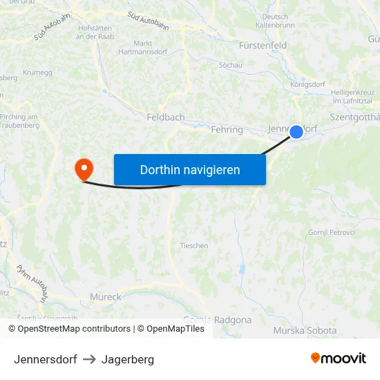 Jennersdorf to Jagerberg map