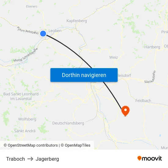 Traboch to Jagerberg map