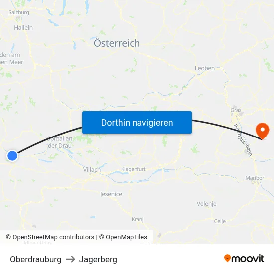 Oberdrauburg to Jagerberg map