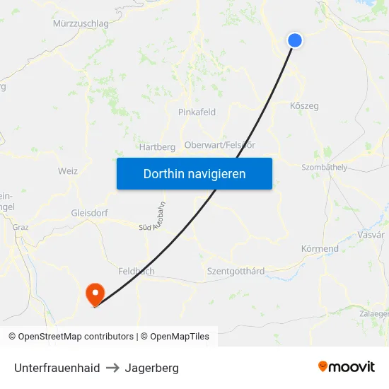 Unterfrauenhaid to Jagerberg map