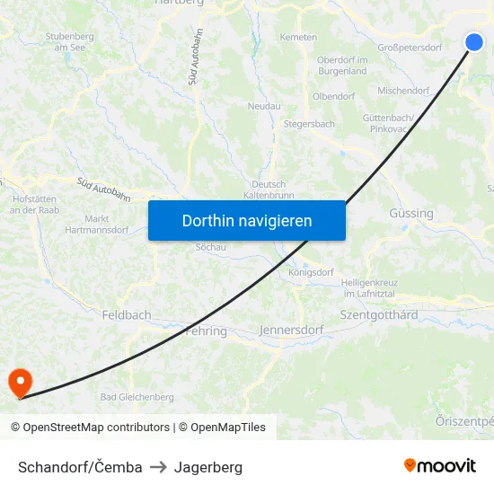 Schandorf/Čemba to Jagerberg map