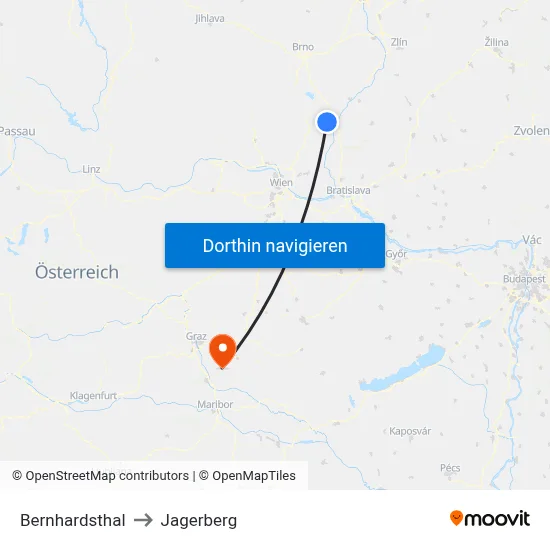 Bernhardsthal to Jagerberg map
