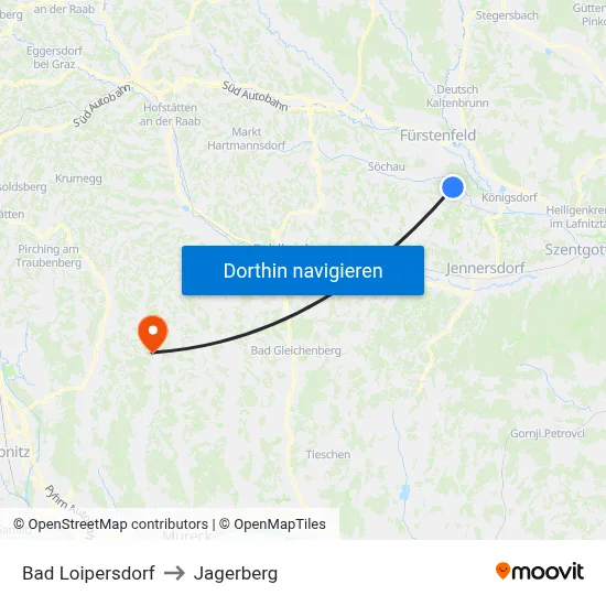 Bad Loipersdorf to Jagerberg map