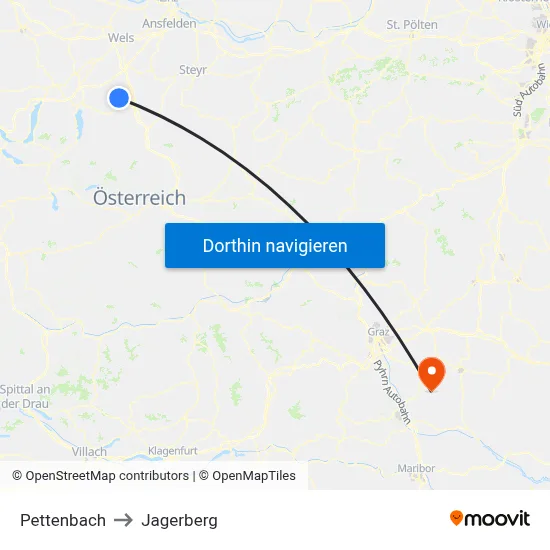 Pettenbach to Jagerberg map