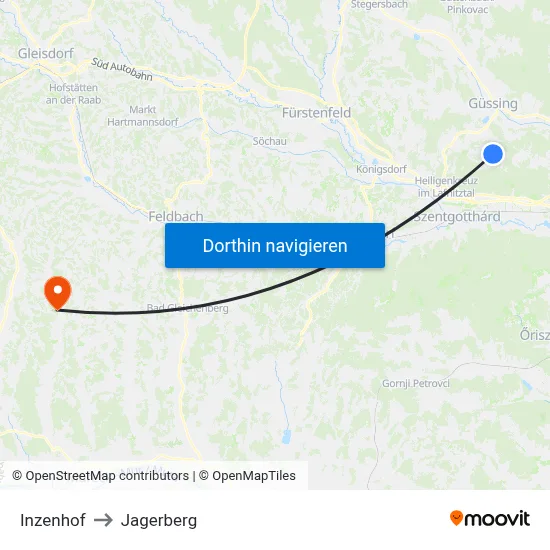 Inzenhof to Jagerberg map