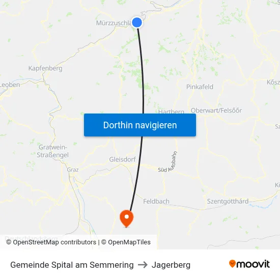 Gemeinde Spital am Semmering to Jagerberg map