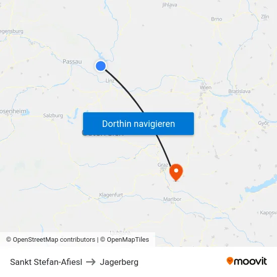Sankt Stefan-Afiesl to Jagerberg map