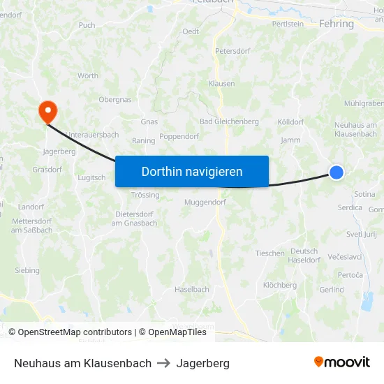 Neuhaus am Klausenbach to Jagerberg map