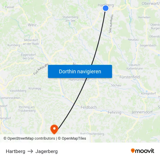 Hartberg to Jagerberg map