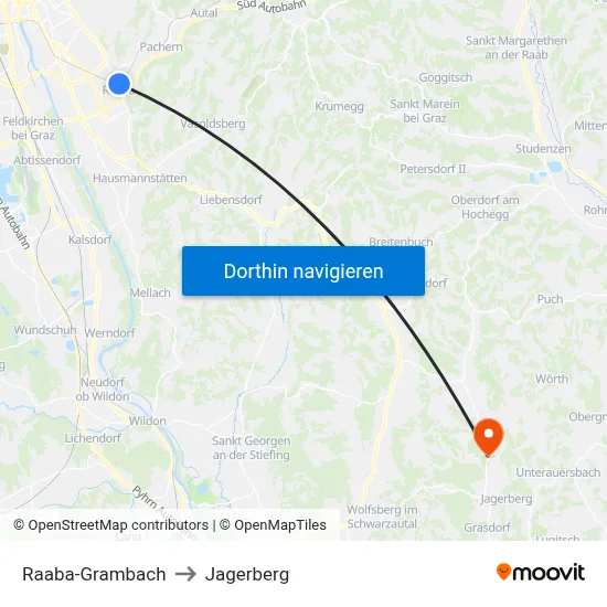 Raaba-Grambach to Jagerberg map