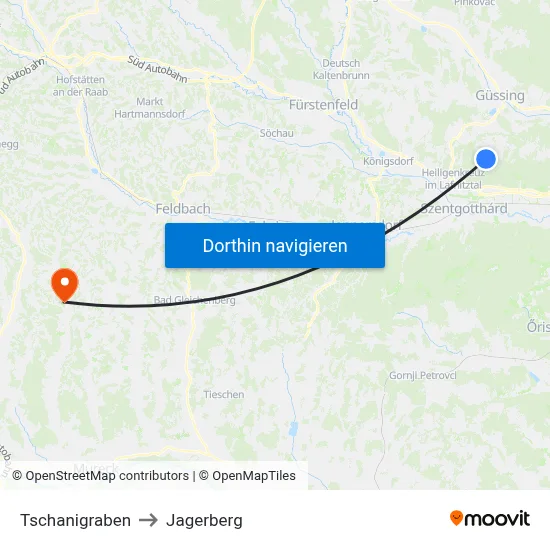 Tschanigraben to Jagerberg map